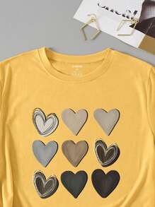 INAWLY Plus Heart Print Tee - Yellow - View 3