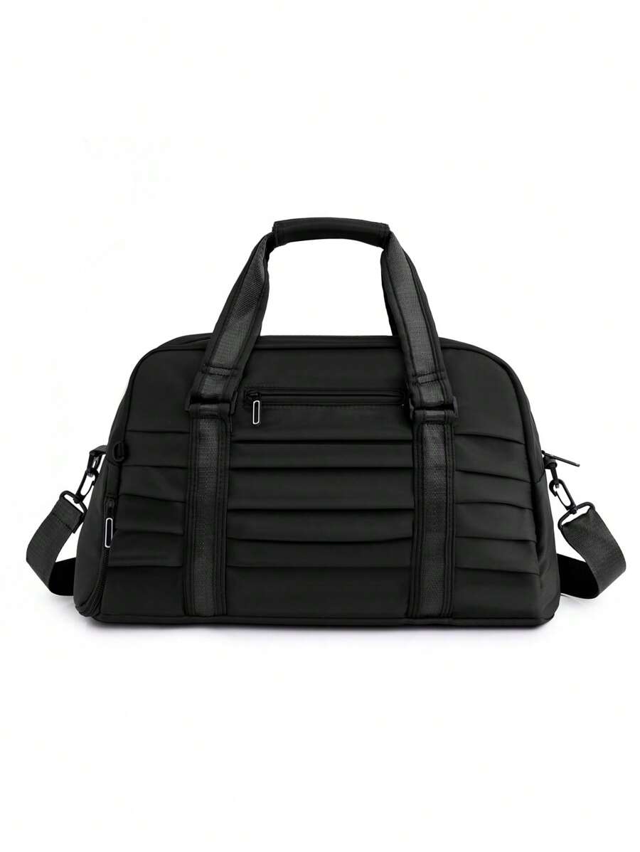 Minimalist Travel Bag Medium Ruched Detail Black Portable Beach Bag For Summer Travel Essentials For Holiday Summer Accessories For Vacation Travel Organizer Hospital Bag Travel Accessories For Camp - Black - View 1