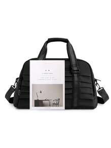 Minimalist Travel Bag Medium Ruched Detail Black Portable Beach Bag For Summer Travel Essentials For Holiday Summer Accessories For Vacation Travel Organizer Hospital Bag Travel Accessories For Camp - Black - View 5