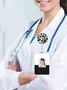 1pc Cow Pattern Badge Holder, Cute Stretchable Retractable Name Card Badge Holder With Alligator Clip For Office Worker - Multicolor - View 2