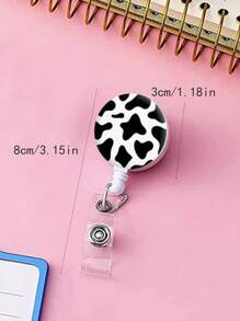 1pc Cow Pattern Badge Holder, Cute Stretchable Retractable Name Card Badge Holder With Alligator Clip For Office Worker - Multicolor - View 3