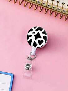1pc Cow Pattern Badge Holder, Cute Stretchable Retractable Name Card Badge Holder With Alligator Clip For Office Worker - Multicolor - View 4