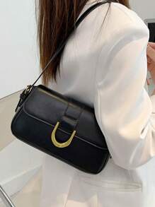 極簡馬鞍包小翻蓋金屬裝飾黑色 - 黑色 - 查看 3