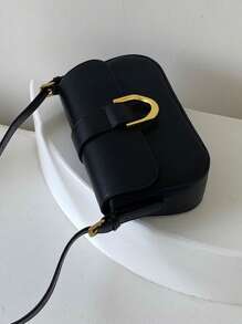 極簡馬鞍包小翻蓋金屬裝飾黑色 - 黑色 - 查看 4