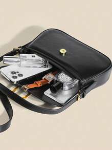 極簡馬鞍包小翻蓋金屬裝飾黑色 - 黑色 - 查看 5