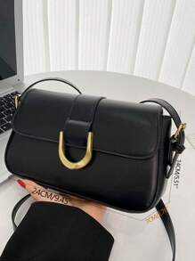 極簡馬鞍包小翻蓋金屬裝飾黑色 - 黑色 - 查看 7