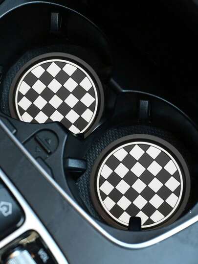 2pcs Plaid Print Silicone Car Coaster