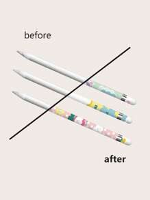 3pcs Flower & Letter Graphic PVC Stylus Pen Sticker Compatible With Apple Pencil 1st - Multicolor - View 6