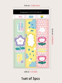 3pcs Flower & Letter Graphic PVC Stylus Pen Sticker Compatible With Apple Pencil 1st - Multicolor - View 7