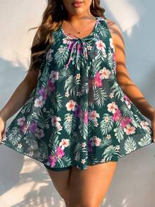 Swim Lushoire Robe de plage d'été à imprimé tropical avec lien noué, grande taille