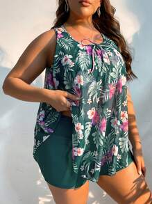 Swim Lushoire Robe de plage d'été à imprimé tropical avec lien noué, grande taille