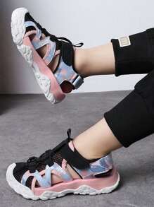 Girls Geometric Pattern Hollow Out Hook-and-loop Fastener Mesh Sport Sandals For Outdoor - Blue - View 3