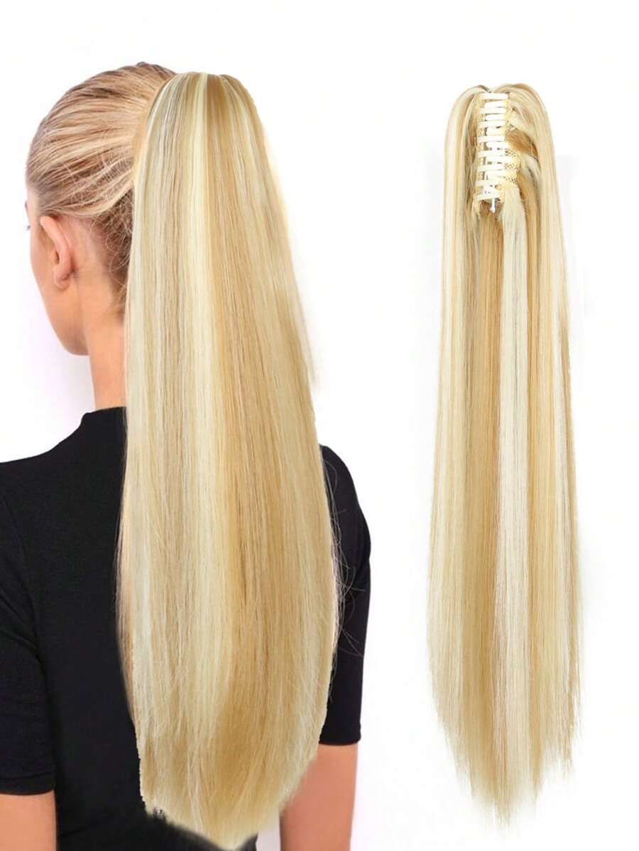 Claw Clip Long Straight Ponytail Synthetic Hair Extension - Multicolor - View 1