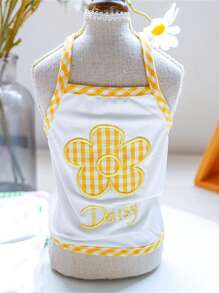 1入組織物花和字母刺繡寵物背心適用於貓和狗狗適合夏天 - 黃色 - 查看 2