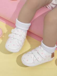 女嬰愛心圖案魔術貼運動板鞋橘色 - 白色 - 查看 1