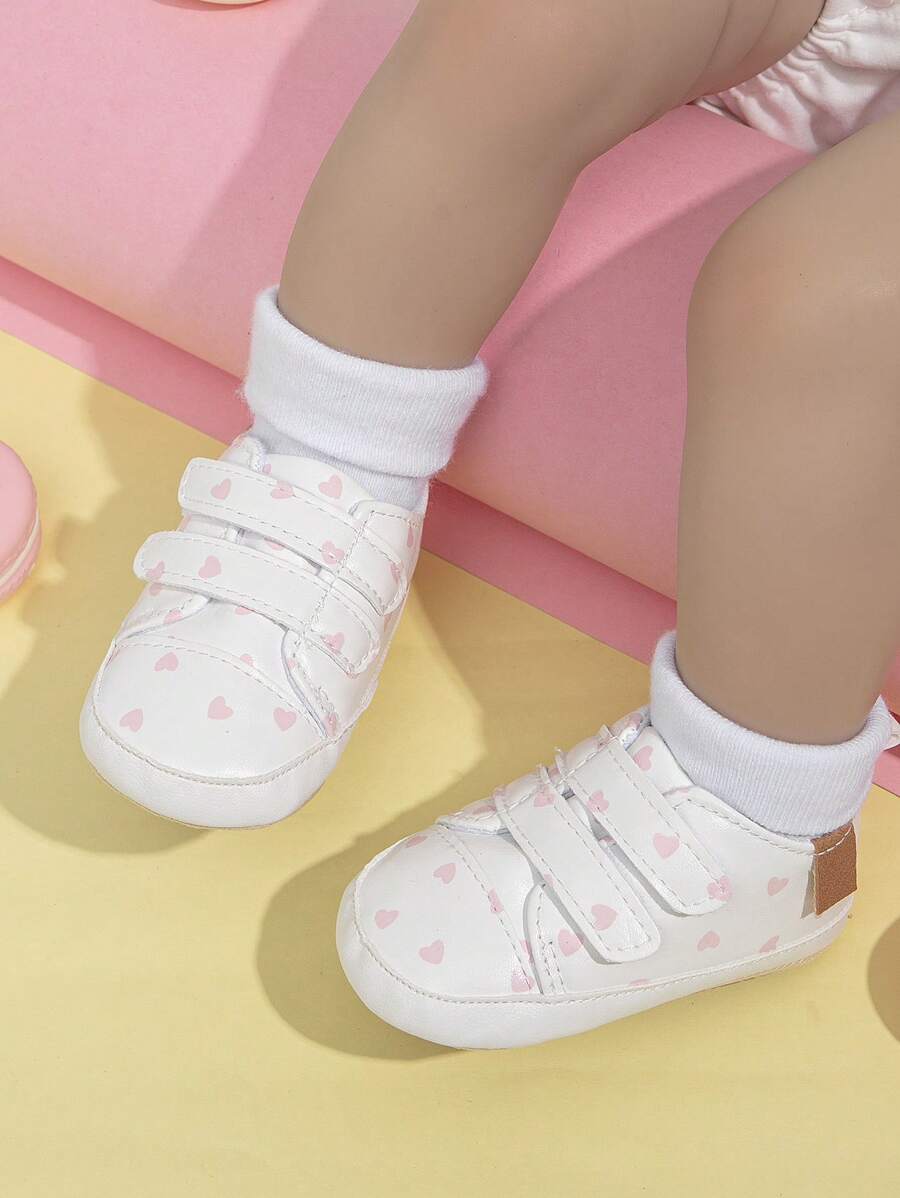 女嬰愛心圖案魔術貼運動板鞋橘色 - 白色 - 查看 1