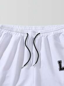 Aesthetic Post Lỏng lẻo phù hợp Nam Lá thư In Sọc trang trí Eo dây rút Quần short - trắng - Xem 4