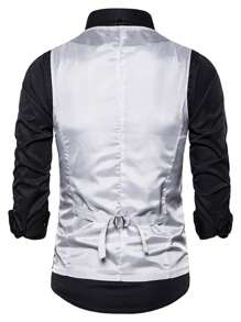 Men 1pc Sequin Insert Bow Back Waistcoat - Silver - View 2