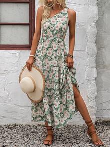 SHEIN VCAY 滿版印花單肩多層下擺洋裝 - 彩色 - 查看 6