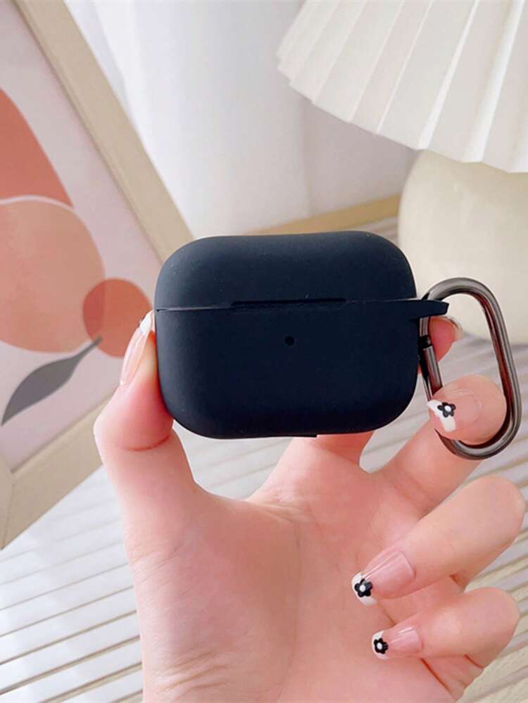 Fashionable Solid Color Durable Silicone Protective Case Compatible With Apple Bluetooth Earphones, With Keychain