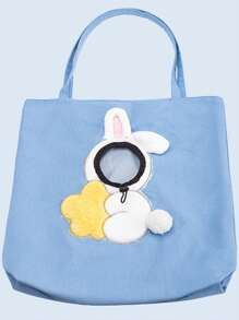 1 pieza Bolsa portadora para mascota portátil con diseño de conejo para perro para exterior - Azul - Ver 1