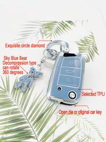 Rhinestone Bear Charm Car Key Case Tương thích với VW, Vỏ chìa khóa Fob - Màu xanh lam - Xem 6