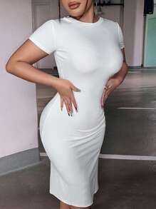 SHEIN SXY Solid Bodycon Dress - White - View 5