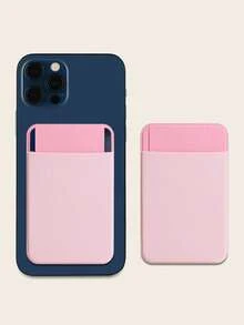 1pc Solid Adhesive Card Holder Bag Compatible With iPhone - Hot Pink - View 3