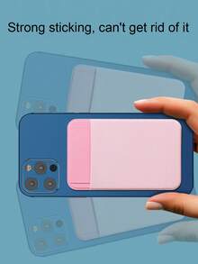 1pc Solid Adhesive Card Holder Bag Compatible With iPhone - Hot Pink - View 4