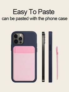 1pc Solid Adhesive Card Holder Bag Compatible With iPhone - Hot Pink - View 5