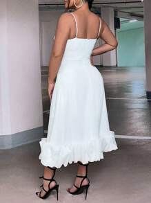 SHEIN SXY 荷葉邊緊身吊帶連衣裙 - 白色 - 查看 2