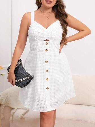 SHEIN Privé Plus Ruched Front Cut Out Cami Dress