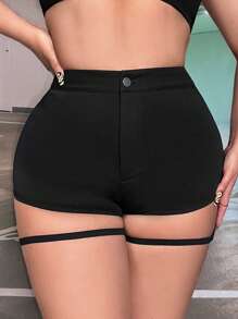 SHEIN SXY Solid Garter Shorts - Black - View 4