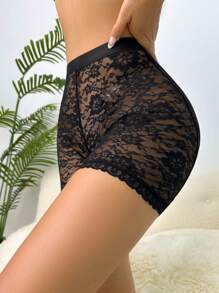 High Waist Lace Boyshorts - Black - View 5