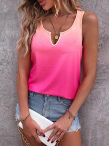 SHEIN LUNE Ombre Notched Neck Tank Top Graphic Tees Women Tops - Pink - View 1