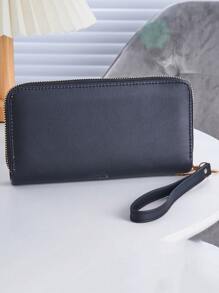 Fashionable Diamond Pattern Textured Double Layer Multifunctional Long Women's Wallet - Black - View 4