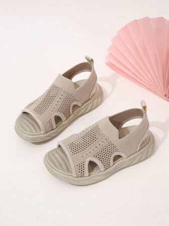 男孩針織細節織物運動露跟涼鞋適合夏天