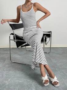 SHEIN Essnce Striped Print Cami Dress - Black and White - View 3