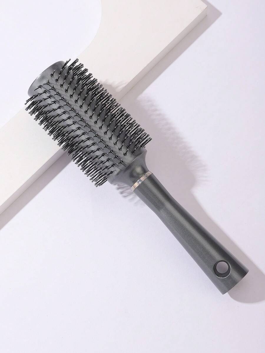 Anti Frizz Round Hair Brush, 1pc Large Plastic Modernist Solid Color Round Handheld Dry & Wet Use Hair Comb - Grey - View 1