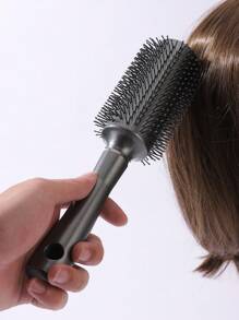 Anti Frizz Round Hair Brush, 1pc Large Plastic Modernist Solid Color Round Handheld Dry & Wet Use Hair Comb - Grey - View 2