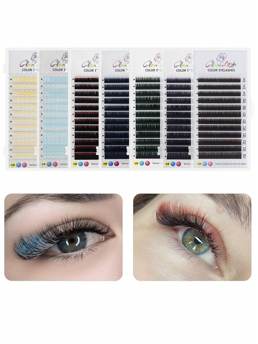 Glamlash 1box 12 Row Gradient Red Color Individual Eyelash Extension Ombre Red Colored False Lashes - Red - View 1