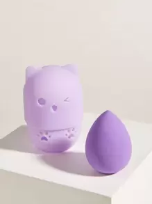 1 set van meerkleurige siliconen capsuledoos + make-upspons, driedimensionaal schoonheidsei, schoonheidsspons, make-uppuff, hoge veerkracht, zwellen in water