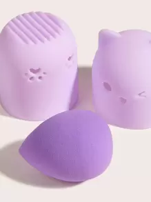 1 set van meerkleurige siliconen capsuledoos + make-upspons, driedimensionaal schoonheidsei, schoonheidsspons, make-uppuff, hoge veerkracht, zwellen in water