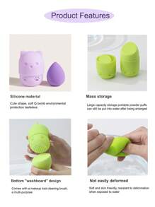 1 set van meerkleurige siliconen capsuledoos + make-upspons, driedimensionaal schoonheidsei, schoonheidsspons, make-uppuff, hoge veerkracht, zwellen in water