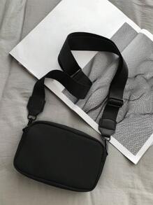 Mini Square Bag Letter Patch Decor For Men, Handbag Schoolbag Sling Bag Sport Bag for High School University Student for Travel College School - Black - View 2