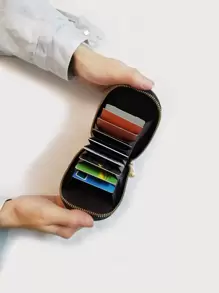 新款可爱韩版拉链企鹅卡包，11个卡位，PU皮革，学院风 - 黑與白 - 查看 3