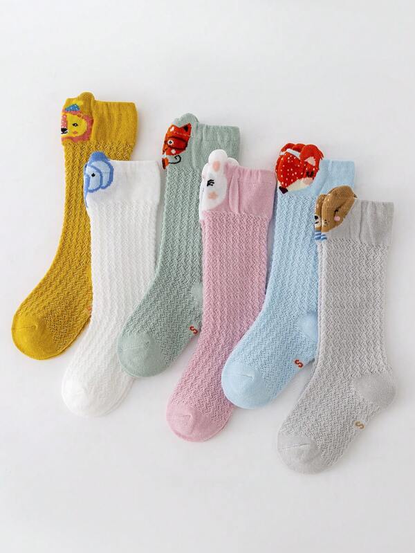 6 Pairs Children's Mesh Lightweight Cartoon Anti-Mosquito Breathable Long Knee-High Socks, Summer