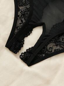 Bragas con encaje floral con abertura sin entrepierna - Negro - Ver 5