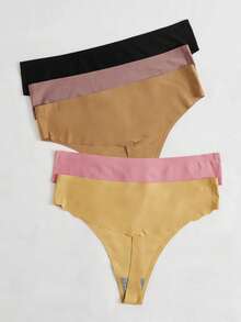 5 piezas Bragas unicolor simple de talle alto - Multicolor - Ver 2