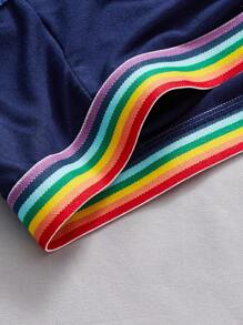 大碼3入組彩虹條紋織帶蕾絲邊內褲